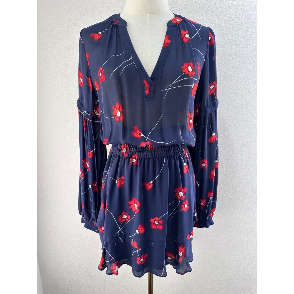 Parker Silk Blend Floral Mini Dress Womens Small Navy Red Boho Romantic